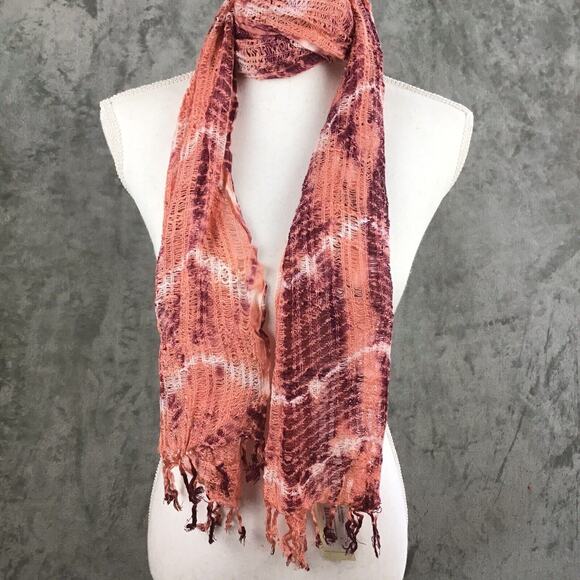 Collection 18 Women’s Rose Quartz Tie Dye Scarf Fringe Wrap 12x80 NWT - Picture 15 of 16